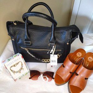 Jessica Simpson black shoulder bag purse and brown heels